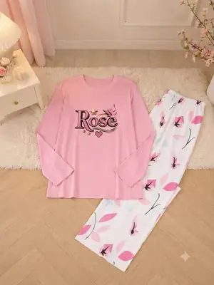 2 Pcs Women's Stitched Jersey Printed Night Suit thumbnail 2