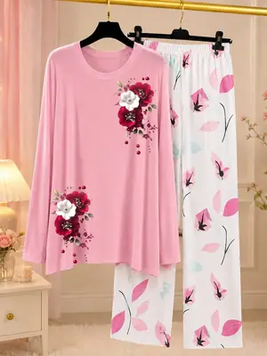 2 Pcs Women's Stitched Jersey Printed Night Suit