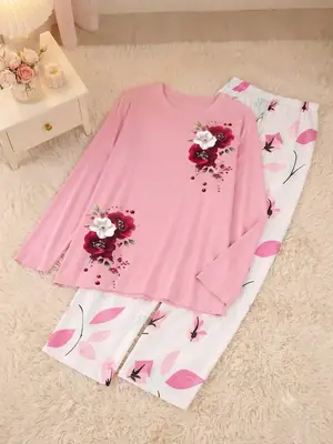 2 Pcs Women's Stitched Jersey Printed Night Suit thumbnail 2