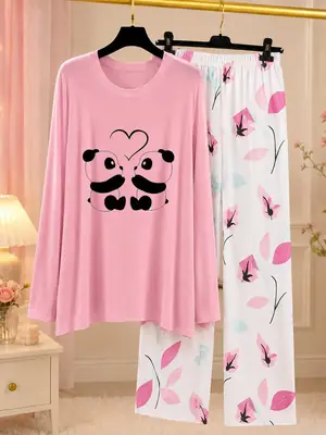 2 Pcs Women's Stitched Jersey Printed Night Suit