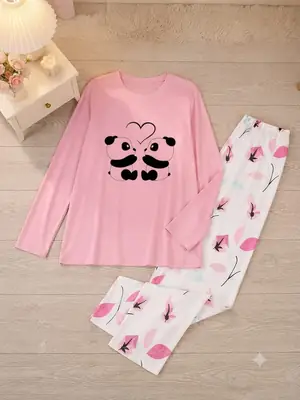 2 Pcs Women's Stitched Jersey Printed Night Suit thumbnail 2