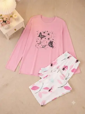 2 Pcs Women's Stitched Jersey Printed Night Suit thumbnail 2
