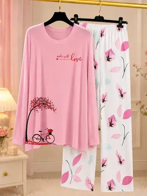 2 Pcs Women's Stitched Jersey Printed Night Suit