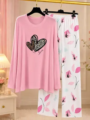 2 Pcs Women's Stitched Jersey Printed Night Suit