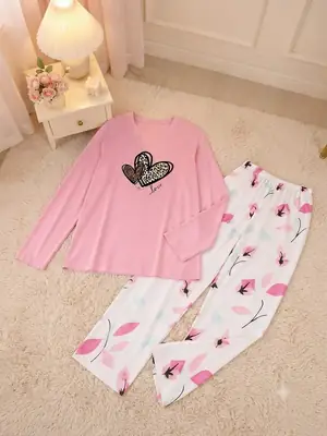 2 Pcs Women's Stitched Jersey Printed Night Suit thumbnail 2