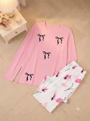 2 Pcs Women's Stitched Jersey Printed Night Suit thumbnail 2