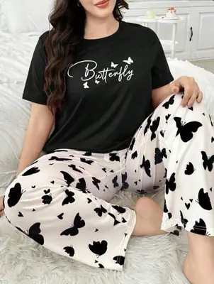 2 Pcs Women's Stitched Jersey Printed Night Suit
