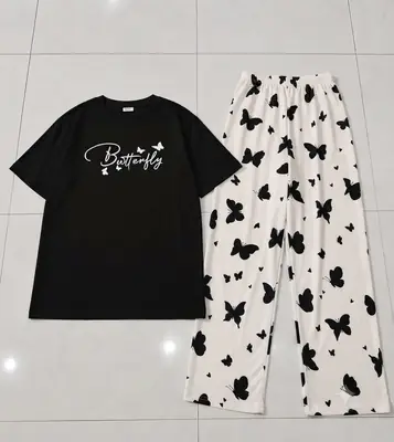 2 Pcs Women's Stitched Jersey Printed Night Suit thumbnail 3