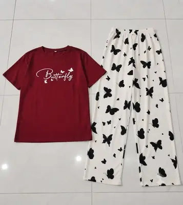 2 Pcs Women's Stitched Jersey Printed Night Suit thumbnail 3
