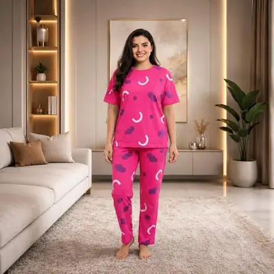 2 Pcs Women's Stitched Jersey Printed Night Suit thumbnail 4