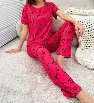 2 Pcs Women's Stitched Jersey Printed Night Suit