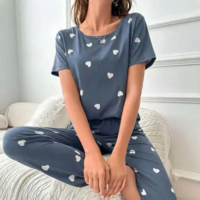 2 Pcs Women's Stitched Jersey Printed Night Suit thumbnail 4