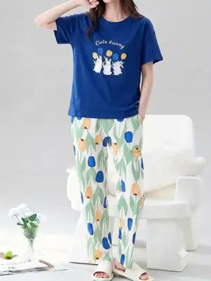 2 Pcs Women's Stitched Jersey Printed Night Suit