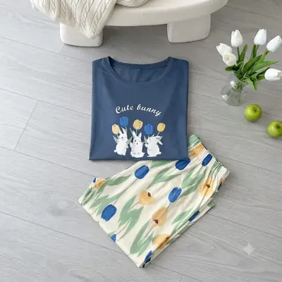 2 Pcs Women's Stitched Jersey Printed Night Suit thumbnail 3