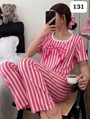 2 Pcs Women's Stitched Jersey Printed Night Suit