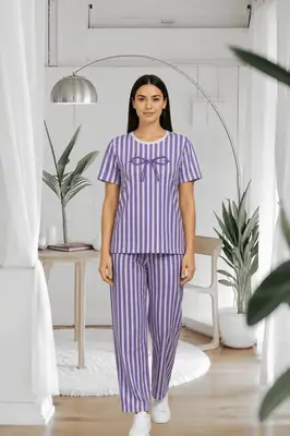 2 Pcs Women's Stitched Jersey Printed Night Suit
