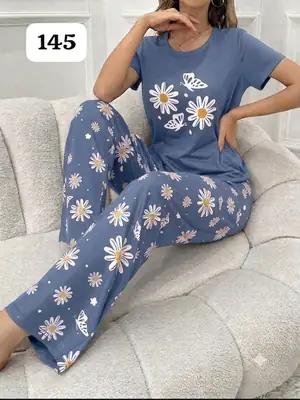 2 Pcs Women's Stitched Jersey Printed Night Suit