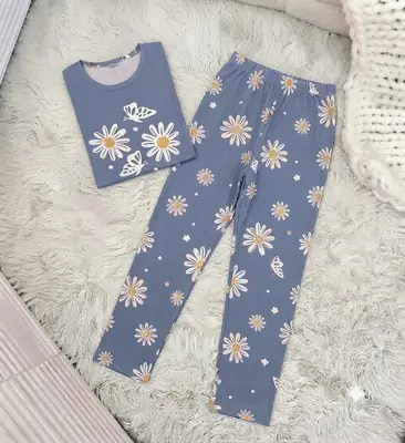 2 Pcs Women's Stitched Jersey Printed Night Suit thumbnail 3