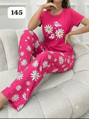 2 Pcs Women's Stitched Jersey Printed Night Suit thumbnail 4