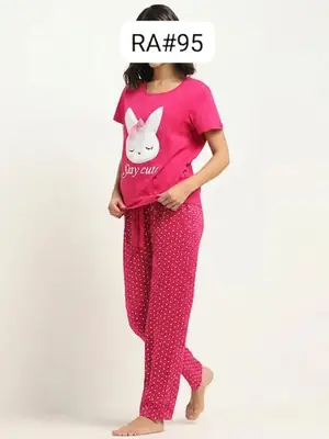 2 Pcs Women's Stitched Jersey Printed Night Suit