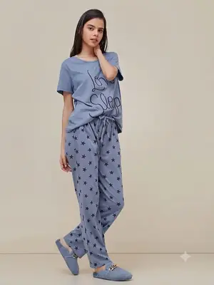 2 Pcs Women's Stitched Jersey Printed Night Suit