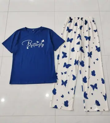 2 Pcs Women's Stitched Jersey Printed Night Suit thumbnail 3