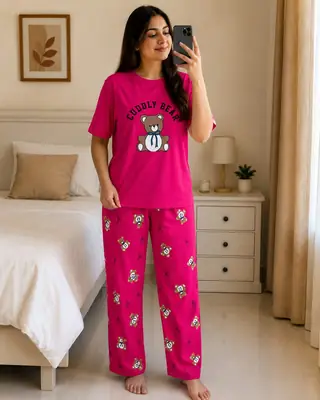 2 Pcs Women's Stitched Jersey Printed Night Suit
