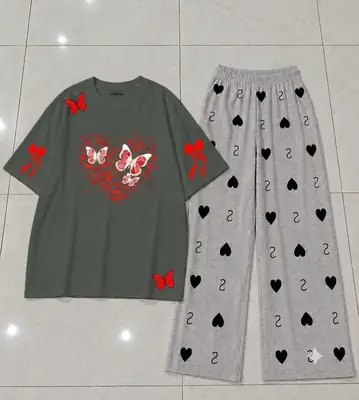 2 Pcs Women's Stitched Jersey Printed Night Suit thumbnail 3