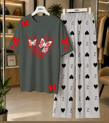 2 Pcs Women's Stitched Jersey Printed Night Suit thumbnail 4