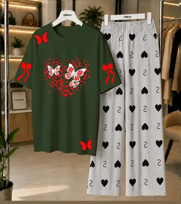 2 Pcs Women's Stitched Jersey Printed Night Suit