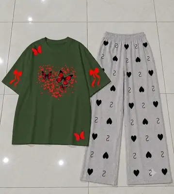 2 Pcs Women's Stitched Jersey Printed Night Suit thumbnail 3