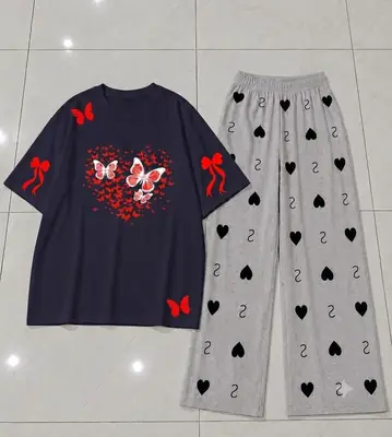 2 Pcs Women's Stitched Jersey Printed Night Suit thumbnail 3