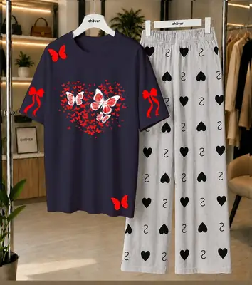 2 Pcs Women's Stitched Jersey Printed Night Suit thumbnail 4