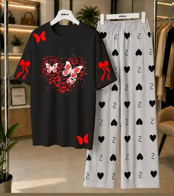 2 Pcs Women's Stitched Jersey Printed Night Suit thumbnail 4