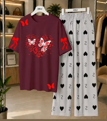 2 Pcs Women's Stitched Jersey Printed Night Suit thumbnail 4