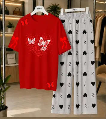2 Pcs Women's Stitched Jersey Printed Night Suit
