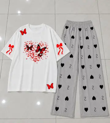 2 Pcs Women's Stitched Jersey Printed Night Suit thumbnail 3