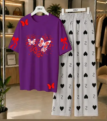 2 Pcs Women's Stitched Jersey Printed Night Suit thumbnail 4