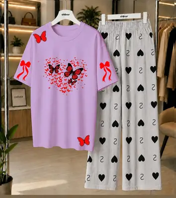 2 Pcs Women's Stitched Jersey Printed Night Suit
