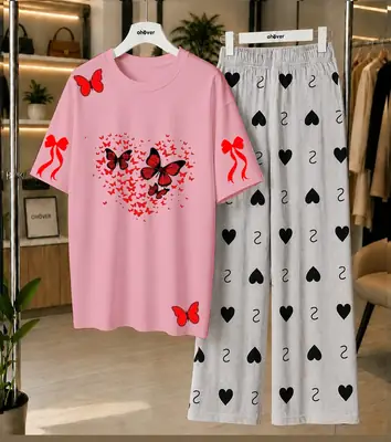 2 Pcs Women's Stitched Jersey Printed Night Suit thumbnail 4
