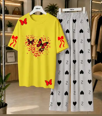 2 Pcs Women's Stitched Jersey Printed Night Suit