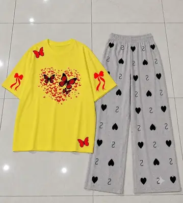 2 Pcs Women's Stitched Jersey Printed Night Suit thumbnail 3