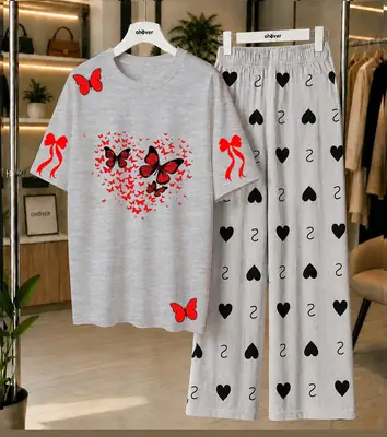 2 Pcs Women's Stitched Jersey Printed Night Suit