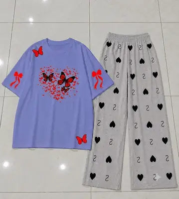 2 Pcs Women's Stitched Jersey Printed Night Suit thumbnail 3