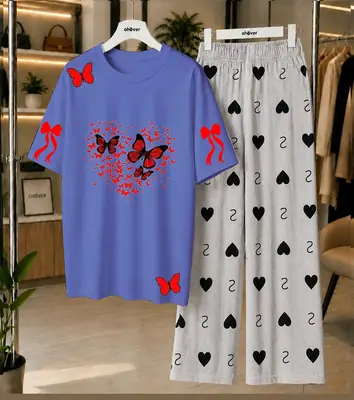 2 Pcs Women's Stitched Jersey Printed Night Suit thumbnail 4