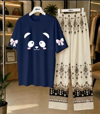 2 Pcs Women's Stitched Cotton Jersey Printed Night Suit
