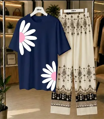 2 Pcs Women's Stitched Cotton Jersey Printed Night Suit thumbnail 3