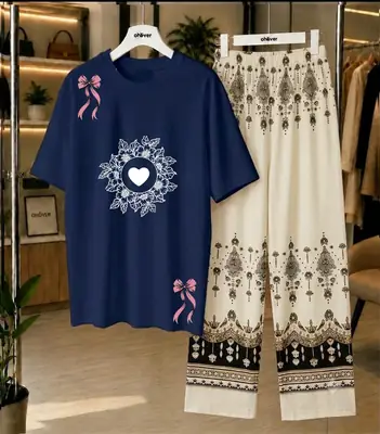 2 Pcs Women's Stitched Cotton Jersey Printed Night Suit thumbnail 3