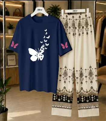 2 Pcs Women's Stitched Cotton Jersey Printed Night Suit thumbnail 3