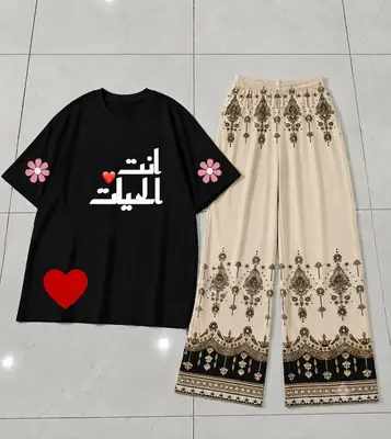 2 Pcs Women's Stitched Cotton Jersey Printed Night Suit thumbnail 2